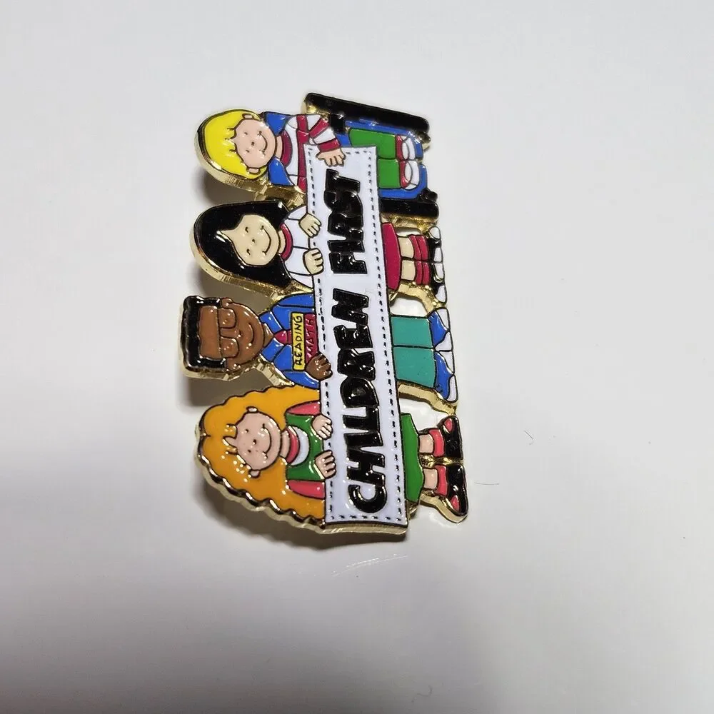 Vintage Children First Enamel And Gold Tone Lapel  Pin 1.5” x 7/8”